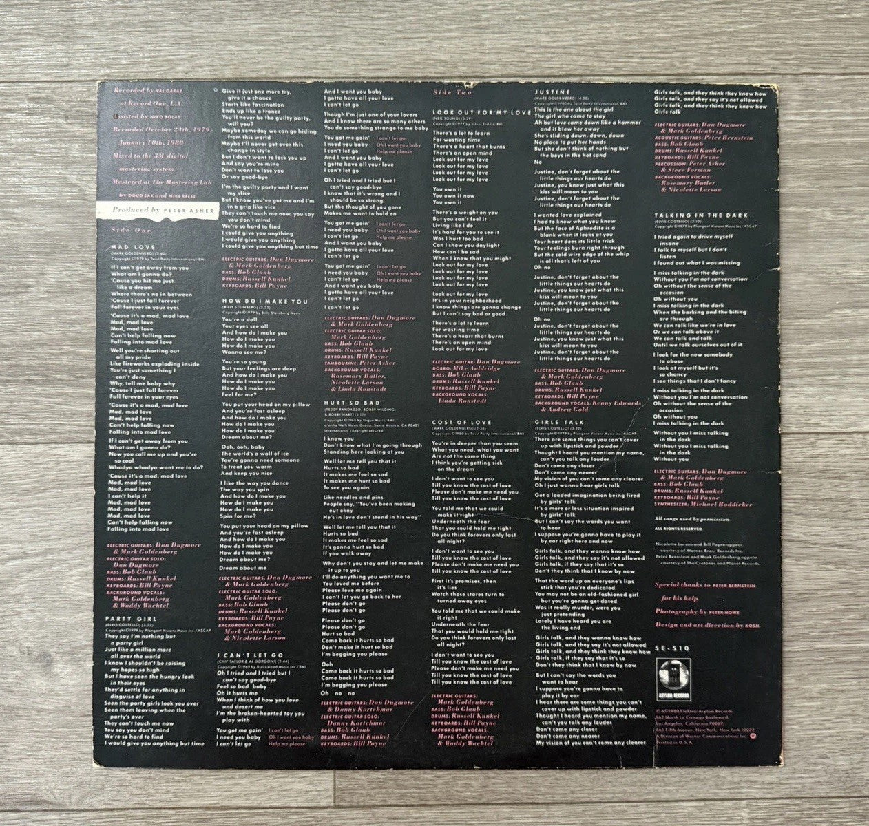 Linda Ronstadt Mad Love Vinyl 1980. SE501A
