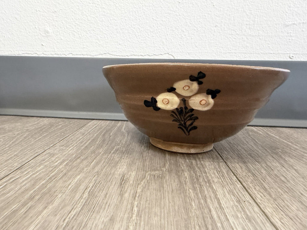 Vintage Japanese Retro Floral Bowl Ceramic Serving Bowl Brown READ