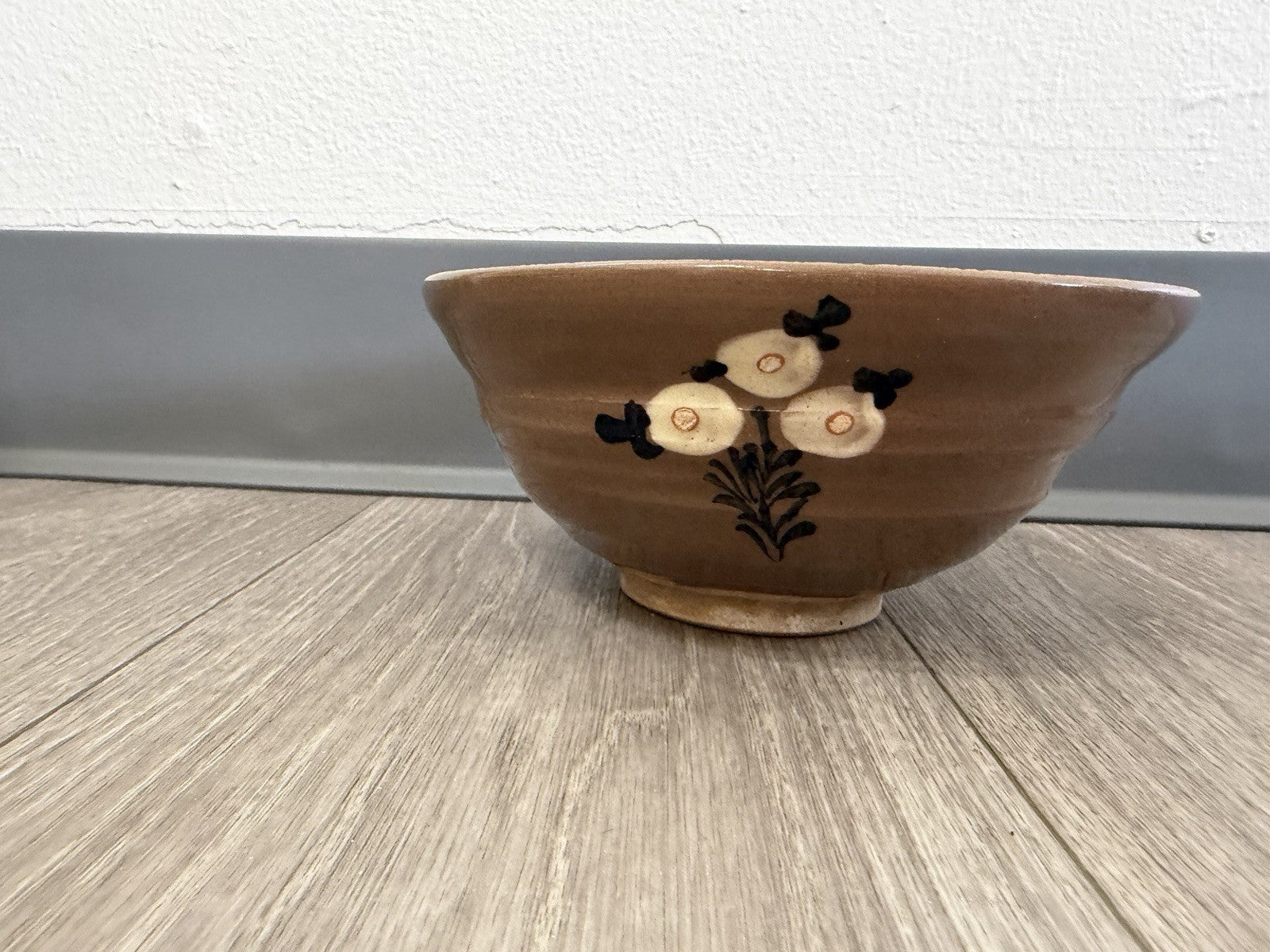 Vintage Japanese Retro Floral Bowl Ceramic Serving Bowl Brown READ