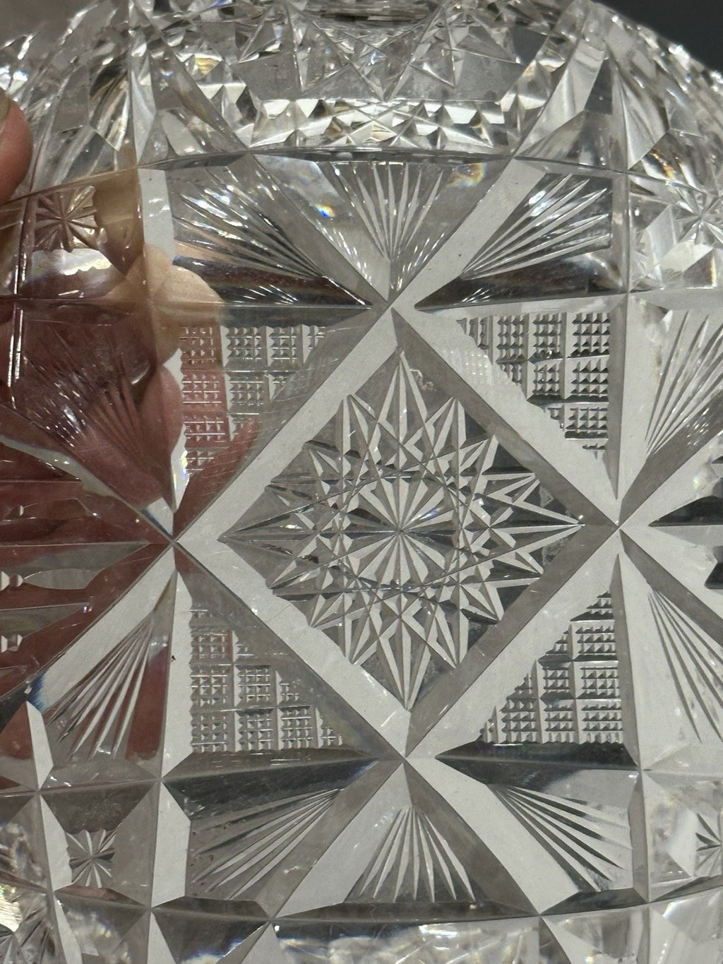 VNT Brilliant Cut Crystal Sawtooth Edge Low Bowl 6” -  Geometric Pattern
