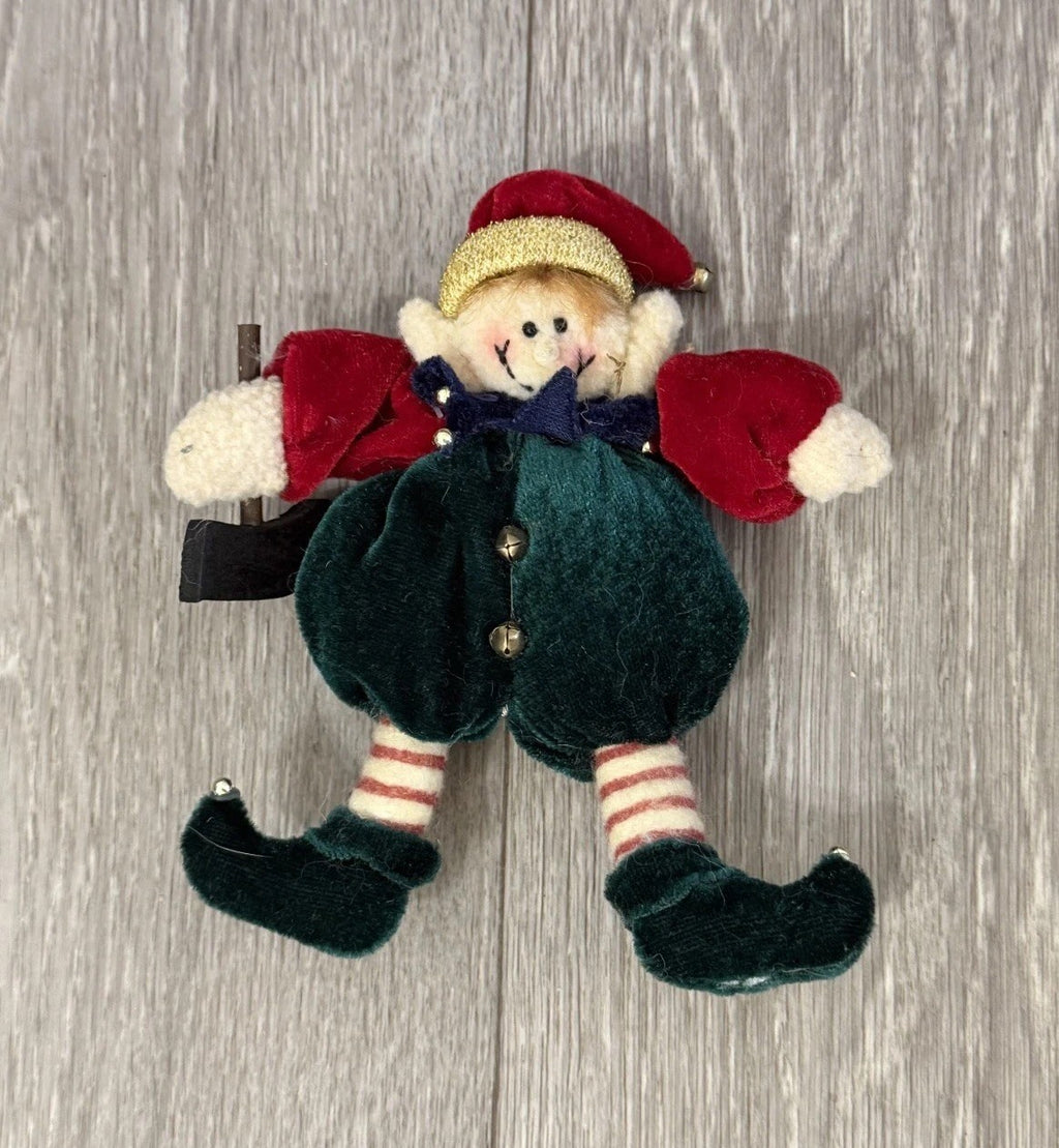Cute Vintage Small Fabric Plushie Elf Ornament Red And Green