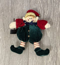 Cute Vintage Small Fabric Plushie Elf Ornament Red And Green