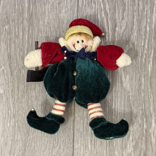Cute Vintage Small Fabric Plushie Elf Ornament Red And Green