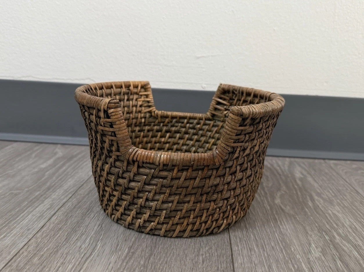 Small Sized Vintage Round Wicker Organizer Basket 8" X 5"