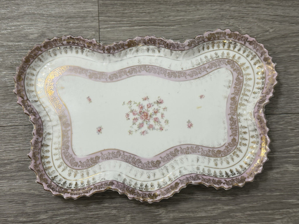 Victoria Carlsbad Austria Dresser Vanity Tray Floral Butterfly Shape Pinks