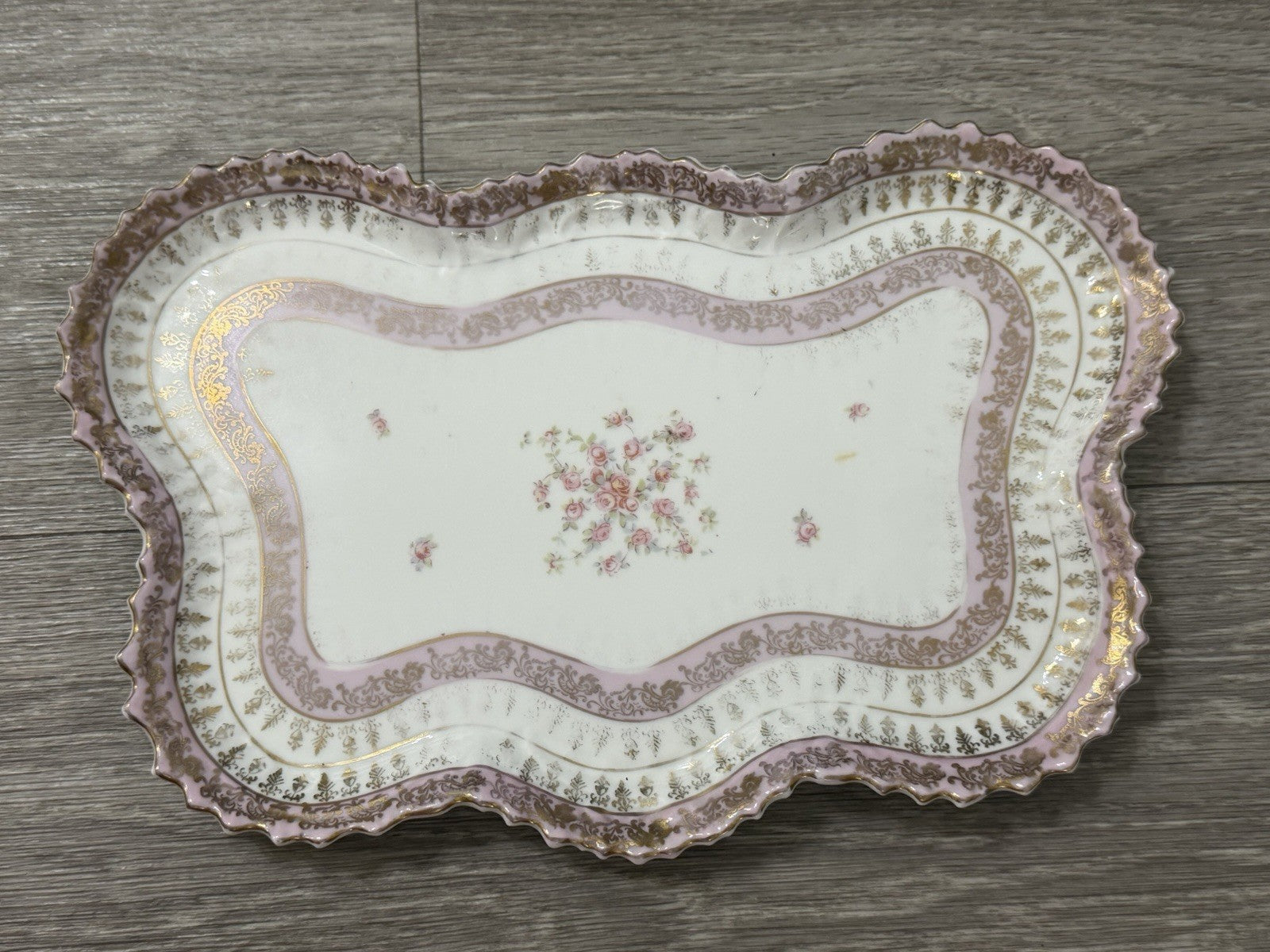 Victoria Carlsbad Austria Dresser Vanity Tray Floral Butterfly Shape Pinks
