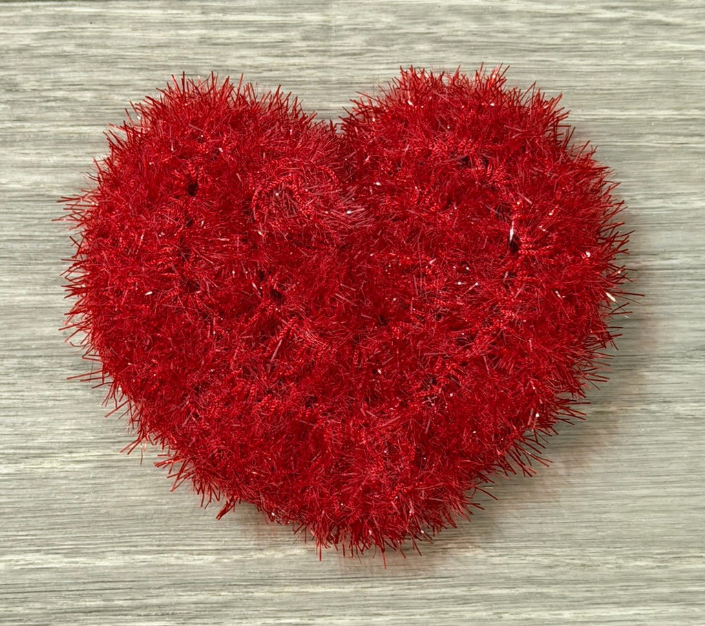 Dish Scrubber - Red Sparkle Heart Shape Non-Scratch Reusable for Kitchen Scrubby