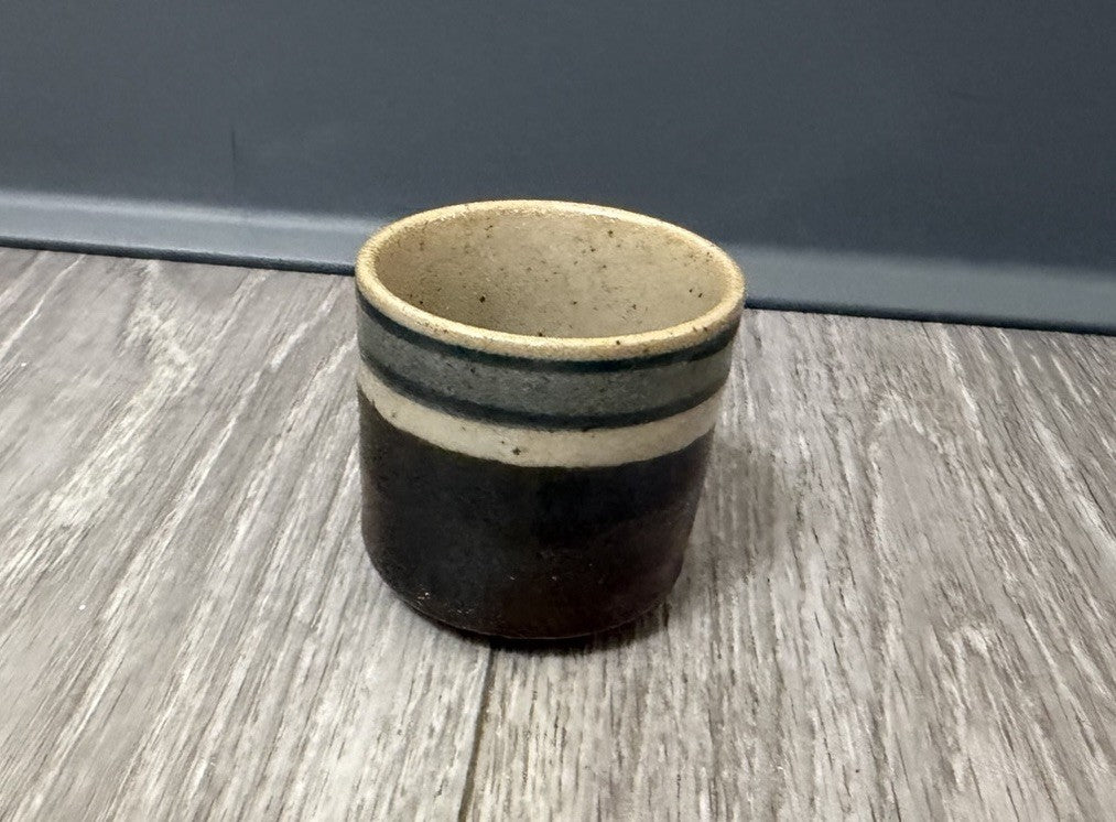 Vintage Japanese Sake Cup Otagiri Original Japan Hand Crafted Brown W/ Lines