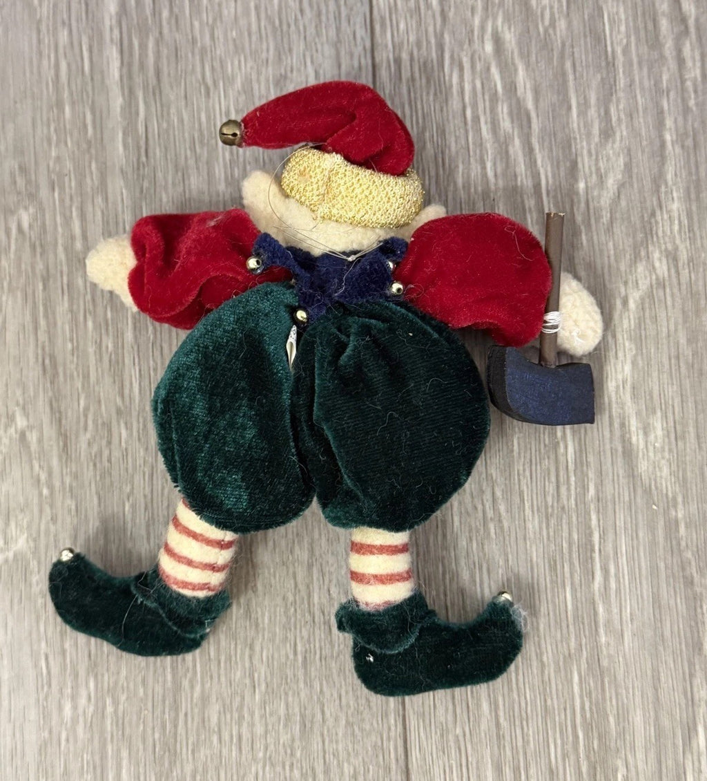 Cute Vintage Small Fabric Plushie Elf Ornament Red And Green