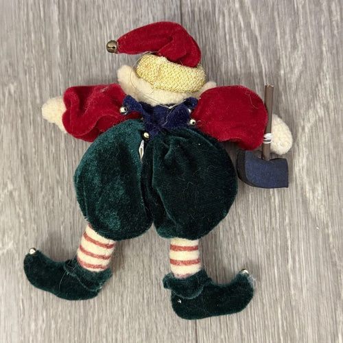 Cute Vintage Small Fabric Plushie Elf Ornament Red And Green