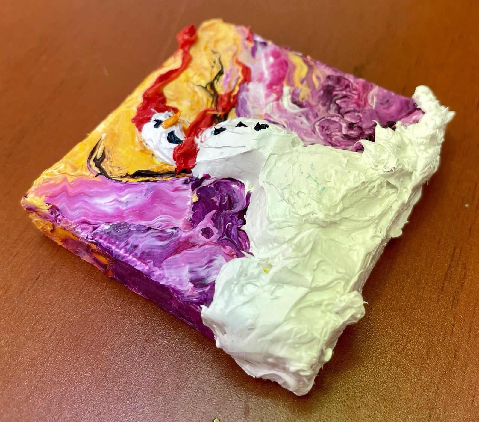 ‘Blown Away’ Snowman New mini oil painting original By Paris Wyatt Llanso 2x2”