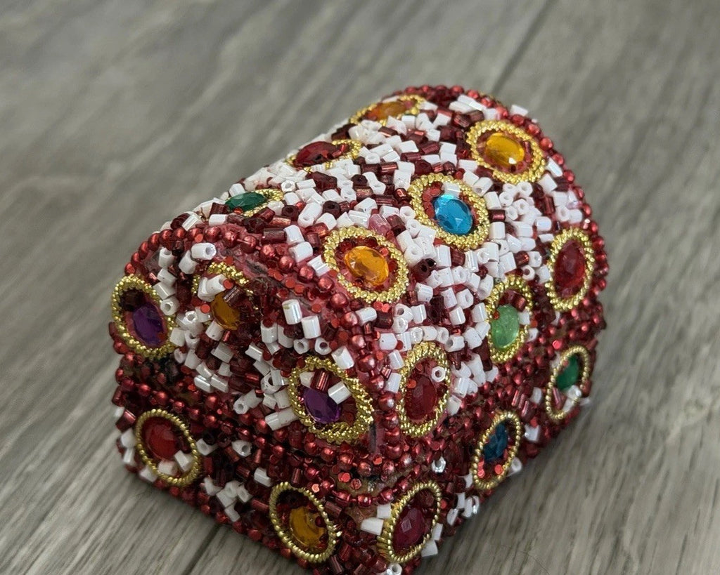 Handcrafted One-of-a-Kind Multi Color Beaded Mini Chest Trinket Gift Box