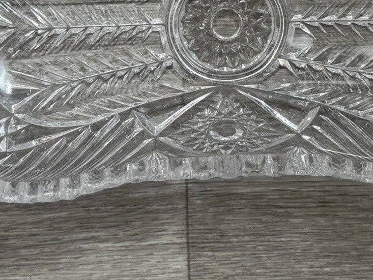 American Brilliant Sawtooth Cut 9 7/8" X 4.5" Glass Crystal Celery  Dish Damaged