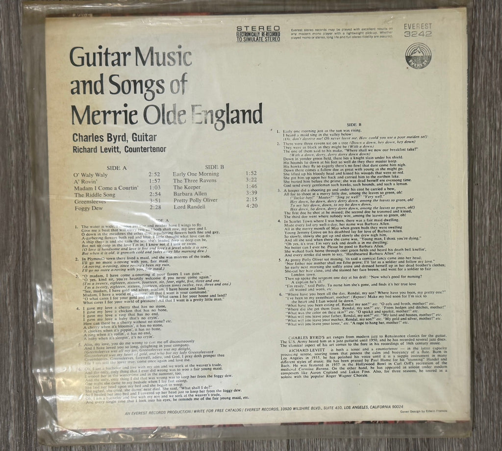 [JAZZ]~LP~CHARLIE BYRD (CHARLES)~Guitar Music And Songs Merrie Olde England