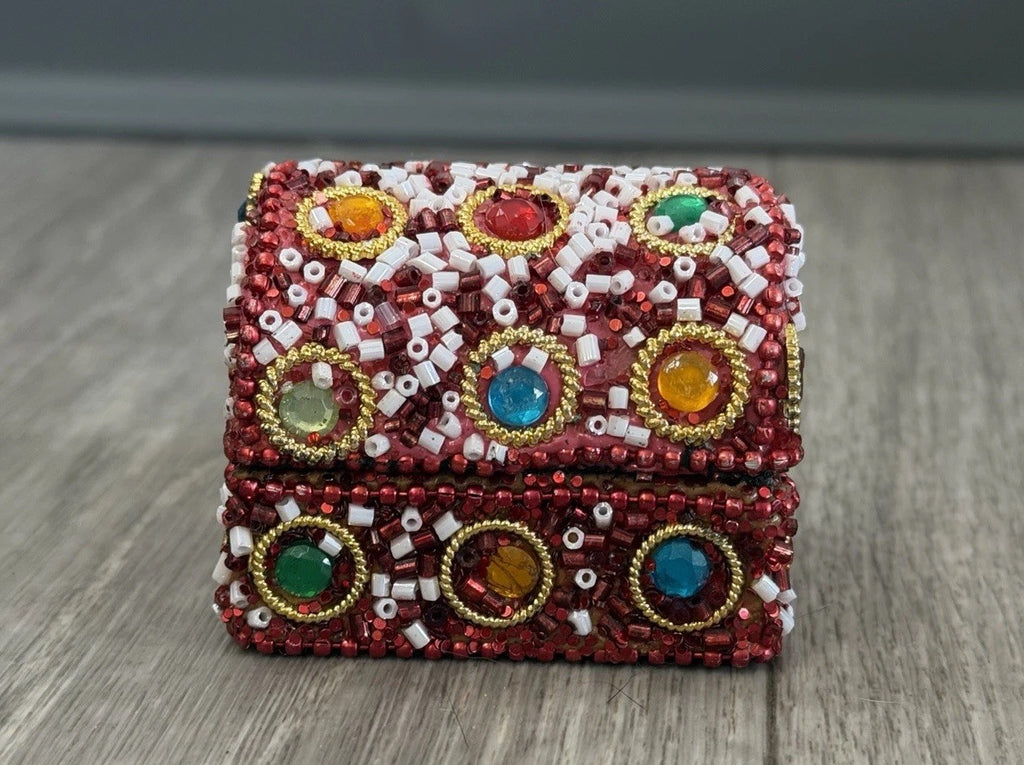 Handcrafted One-of-a-Kind Multi Color Beaded Mini Chest Trinket Gift Box