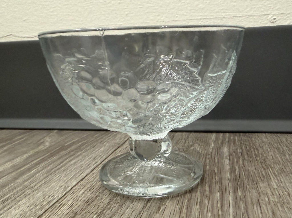 Vintage Footed Glass Bowl W/ Apples & Grapes Fruit Design Holiday Candy Dish