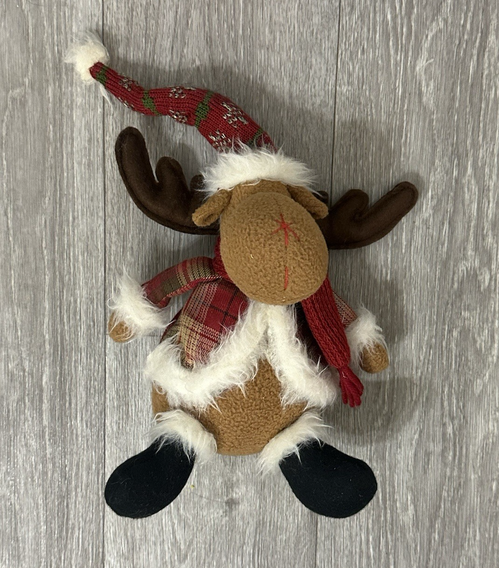 Vintage Reindeer Plush Toy with Red Scarf - Cute Stuffed Christmas Animal
