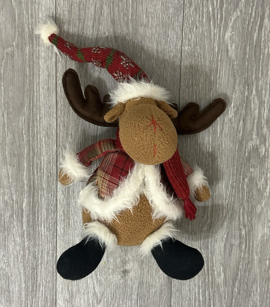 Vintage Reindeer Plush Toy with Red Scarf - Cute Stuffed Christmas Animal