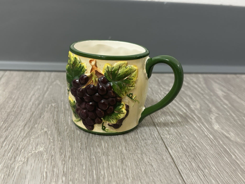 Vintage Italian Style Ceramic Grape Mug | Hand-Painted Relief, Red Grapes