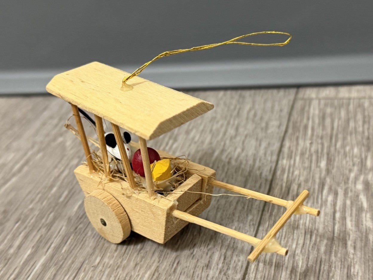 Vintage Pull Cart Christmas Ornament With Mouse Cheese And Apple