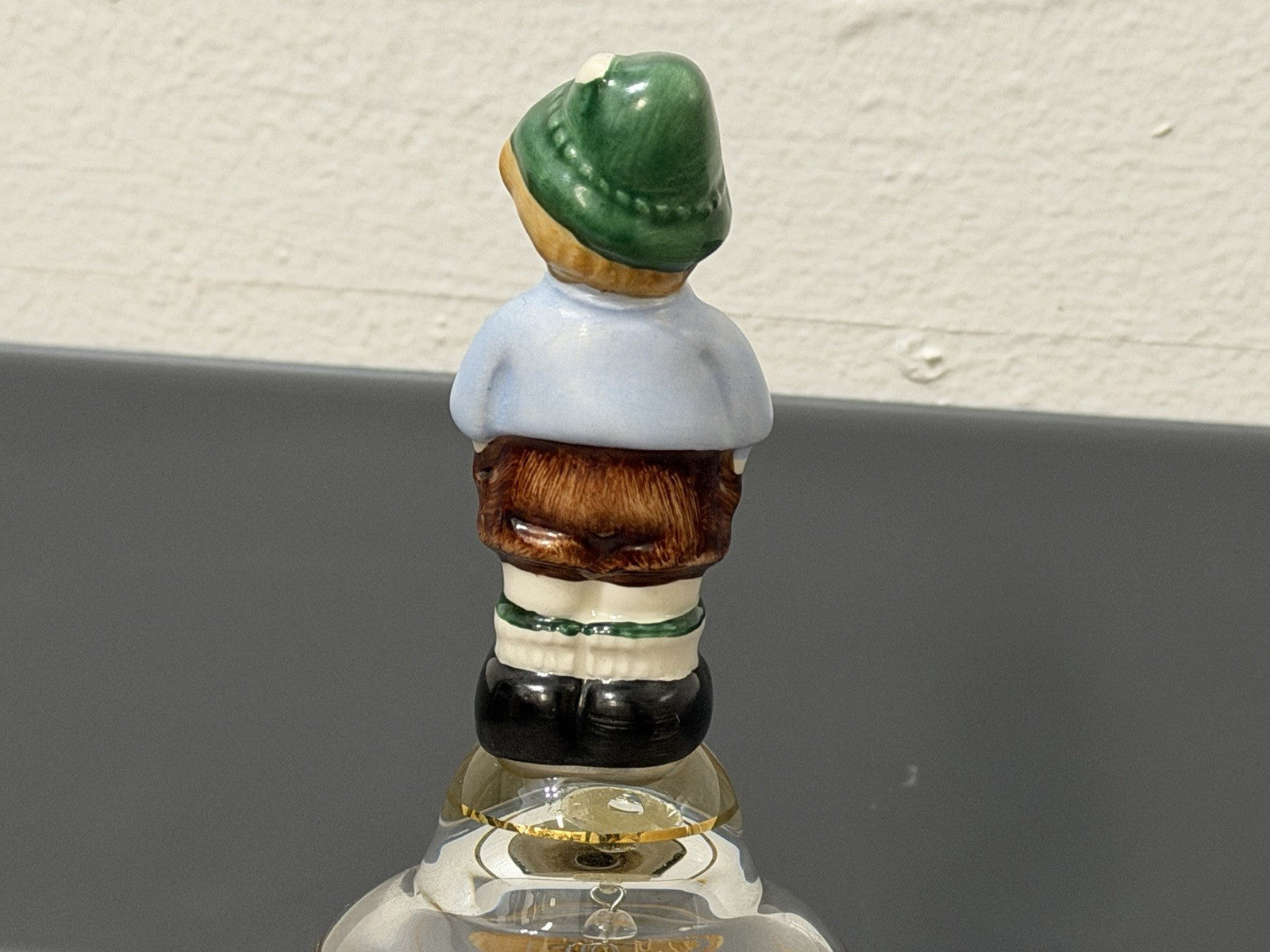 Vintage Goebel Western Germany Etched Crystal Glass Bell Ceramic Boy Handle