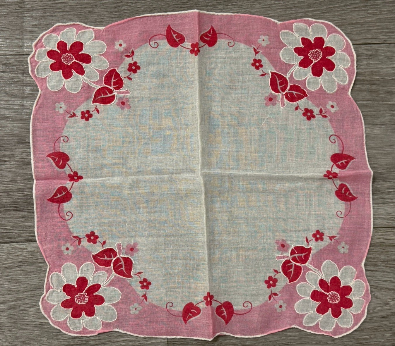 Vintage Pink Flowers Floral Wedding Handkerchief 11.5 X 11.75”