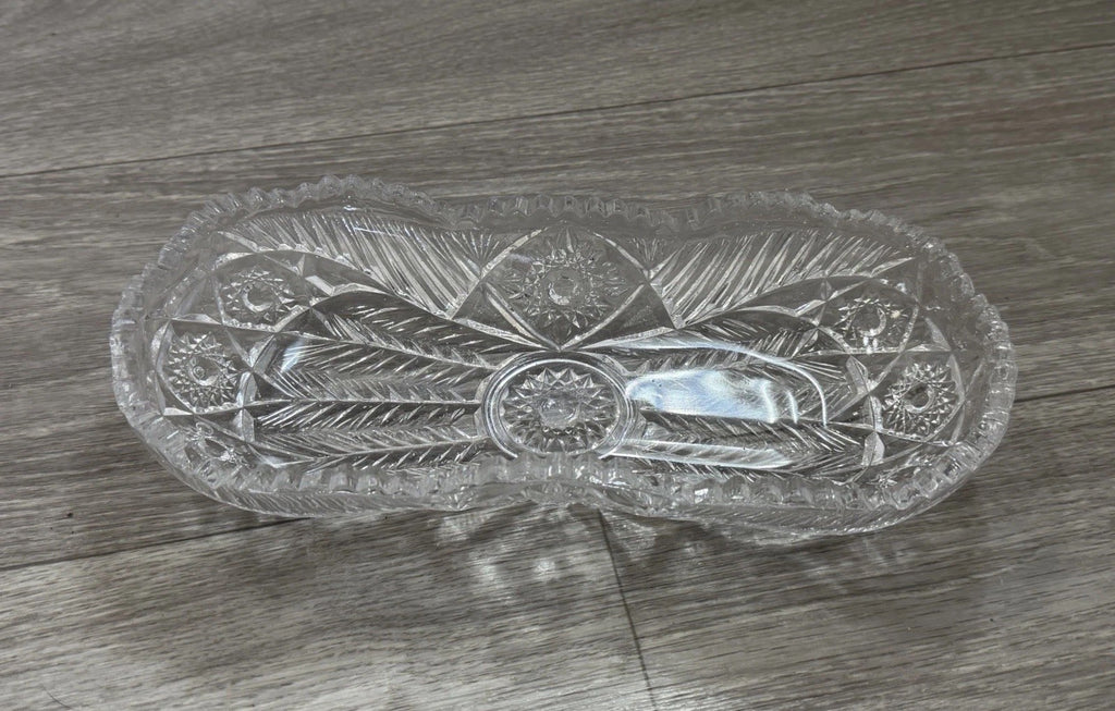American Brilliant Sawtooth Cut 9 7/8" X 4.5" Glass Crystal Celery  Dish Damaged