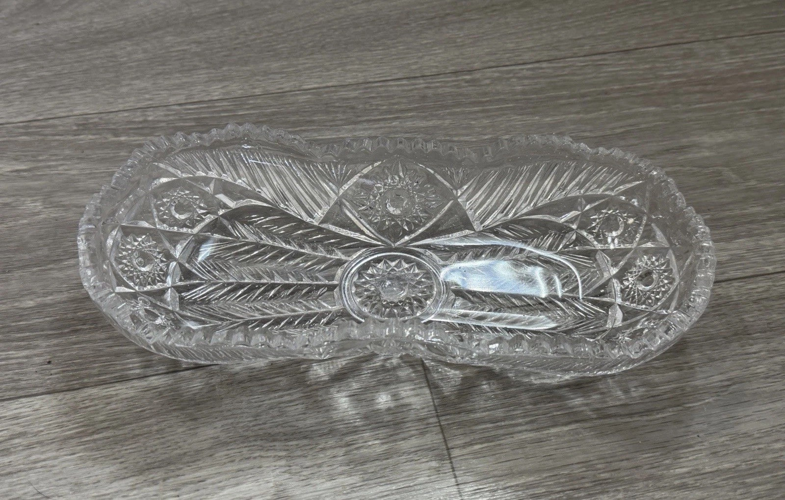 American Brilliant Sawtooth Cut 9 7/8" X 4.5" Glass Crystal Celery  Dish Damaged