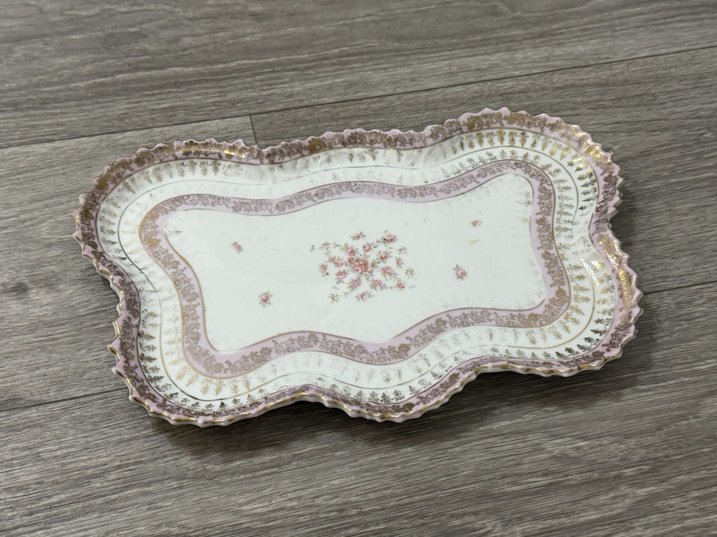 Victoria Carlsbad Austria Dresser Vanity Tray Floral Butterfly Shape Pinks