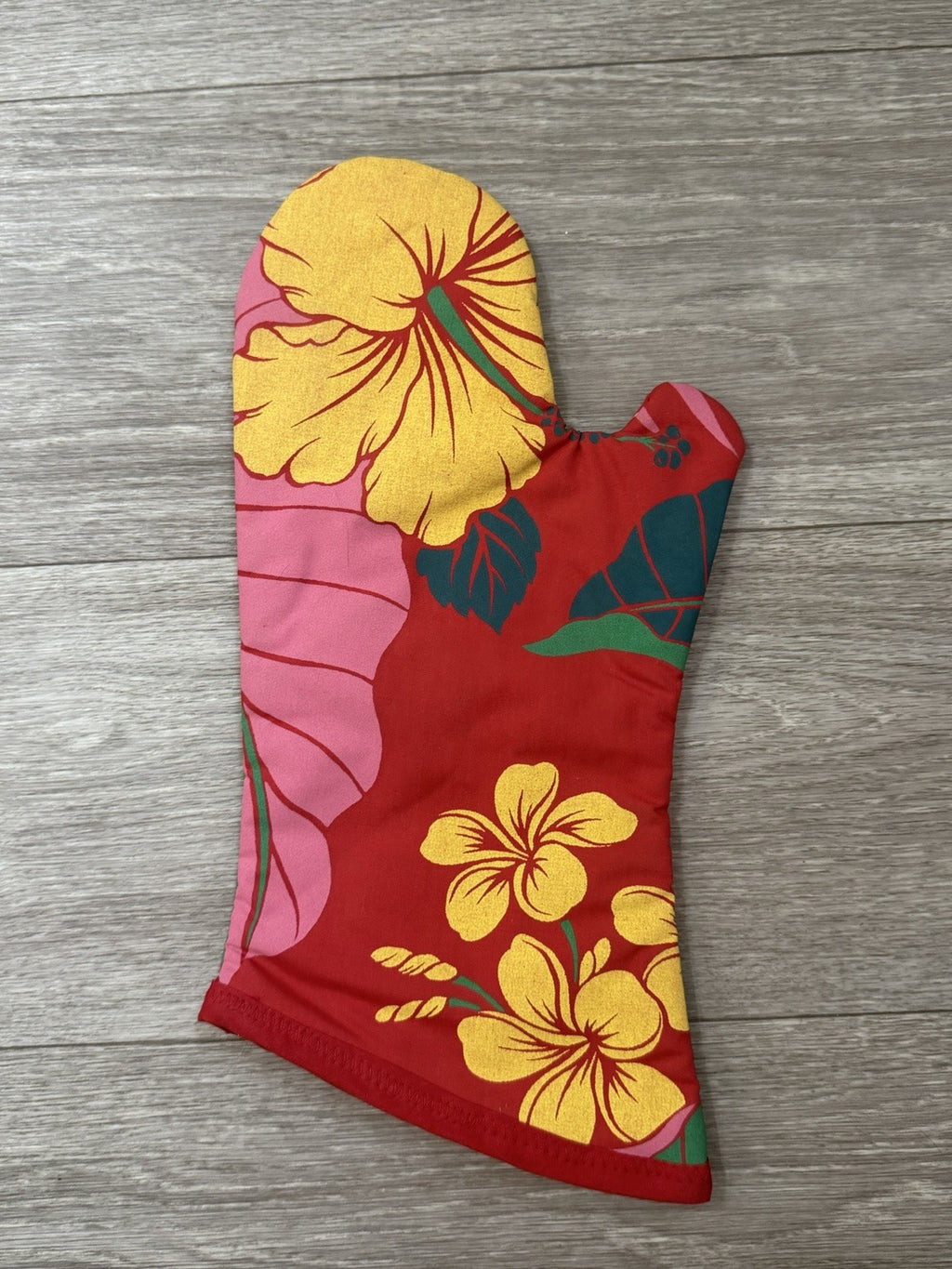 VINTAGE Hawaiian Style Hibiscus Oven Mitt summer BBQ Kitchen Housewarming Gift