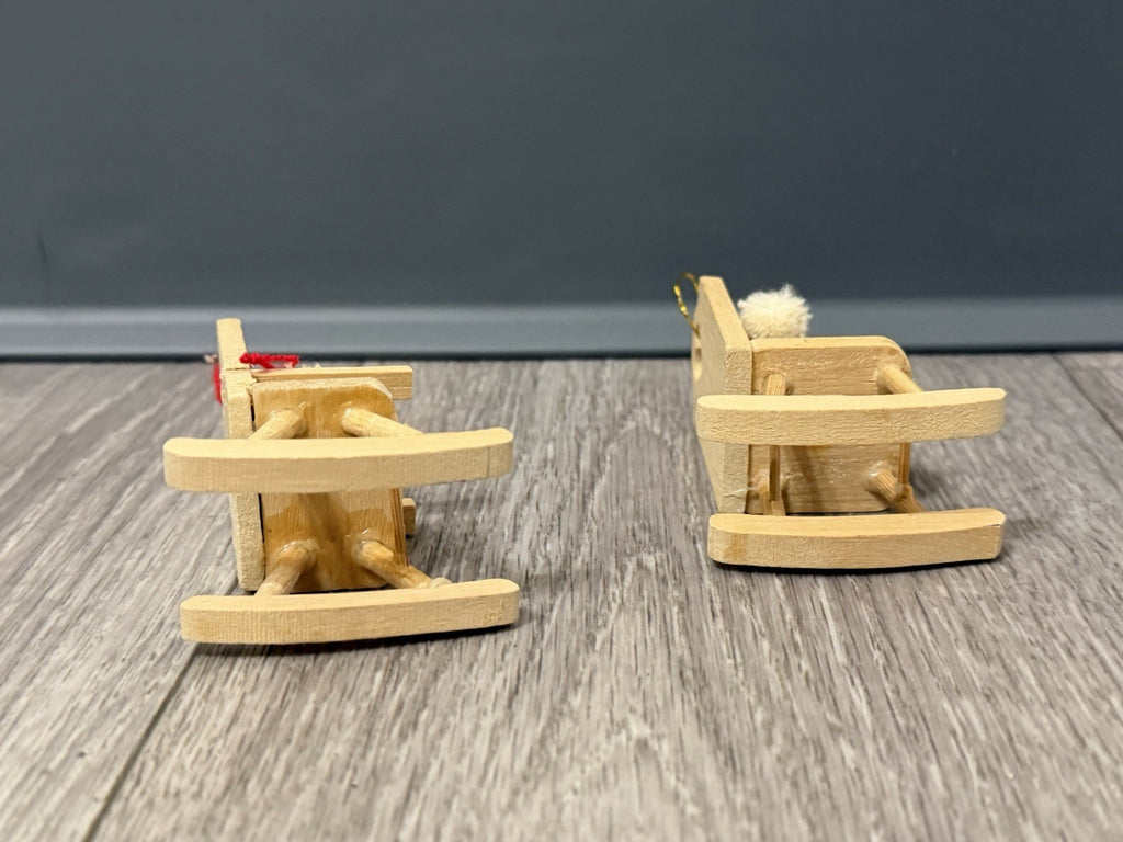 Vintage Set Of 2 Wooden Dolls Yarn Hair Girl Rocking Chair Ornaments One Broken