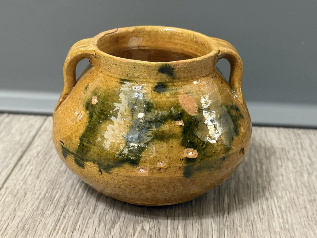 Handmade Multicolor Clay Pot With Handles, Brown And Green
