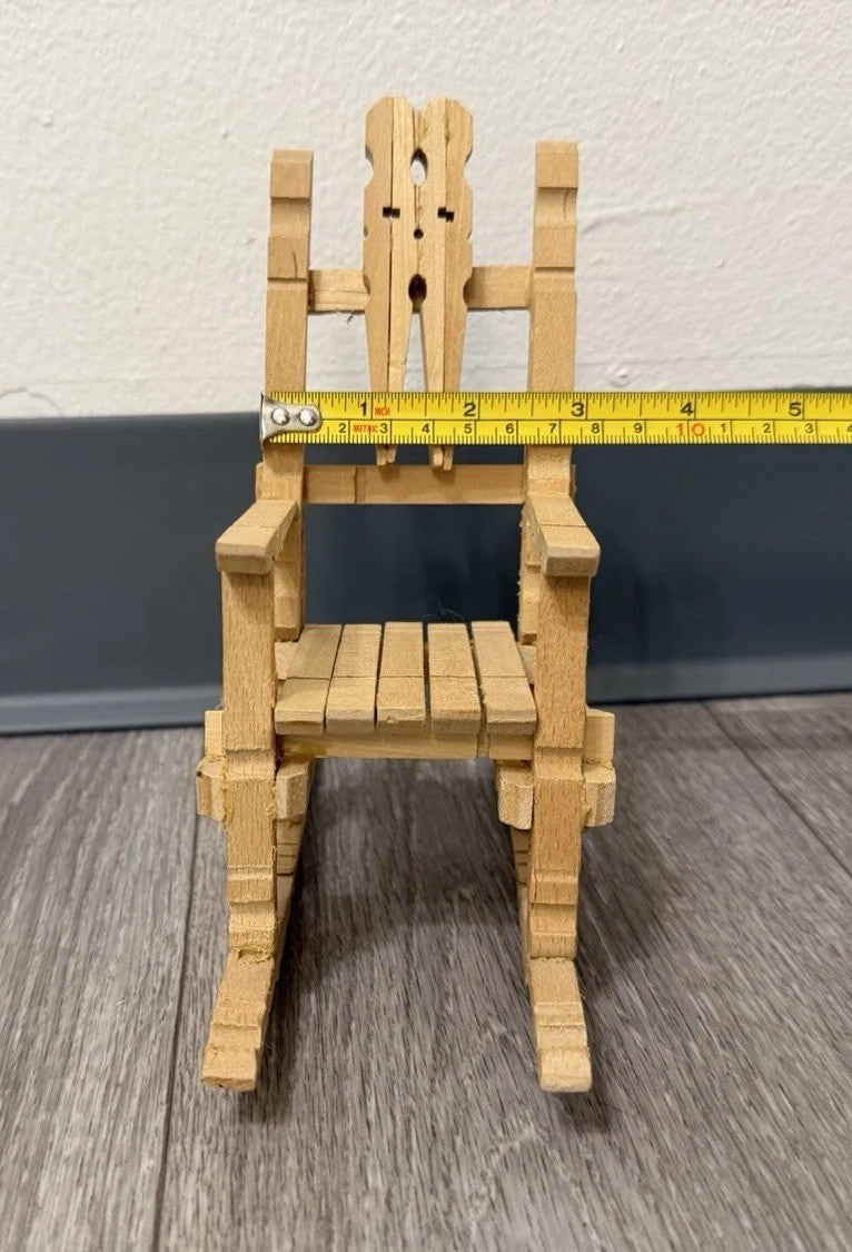 Vintage Folk Art Wooden Clothespin Handmade Doll Rocking Chair Rustic Farmhouse