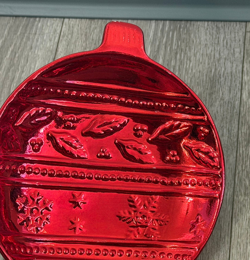 VTG Red Christmas Christmas Ball Ornament Candy Dish K’s Collection 7” Diameter