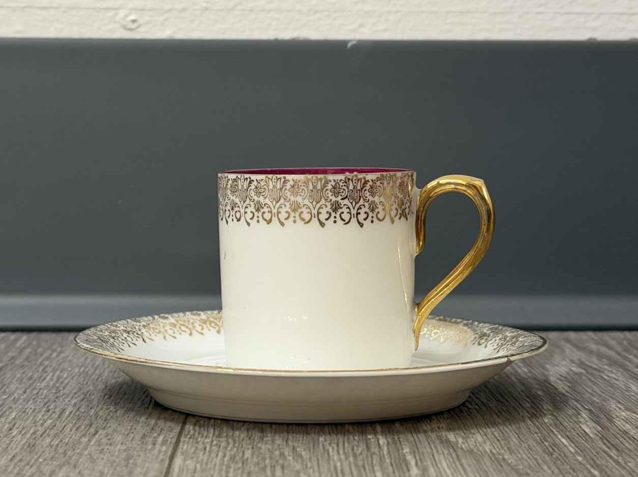 Small Size Antique CT Altwasser Germany Porcelain Tea Cup & Saucer Set Gold Trim