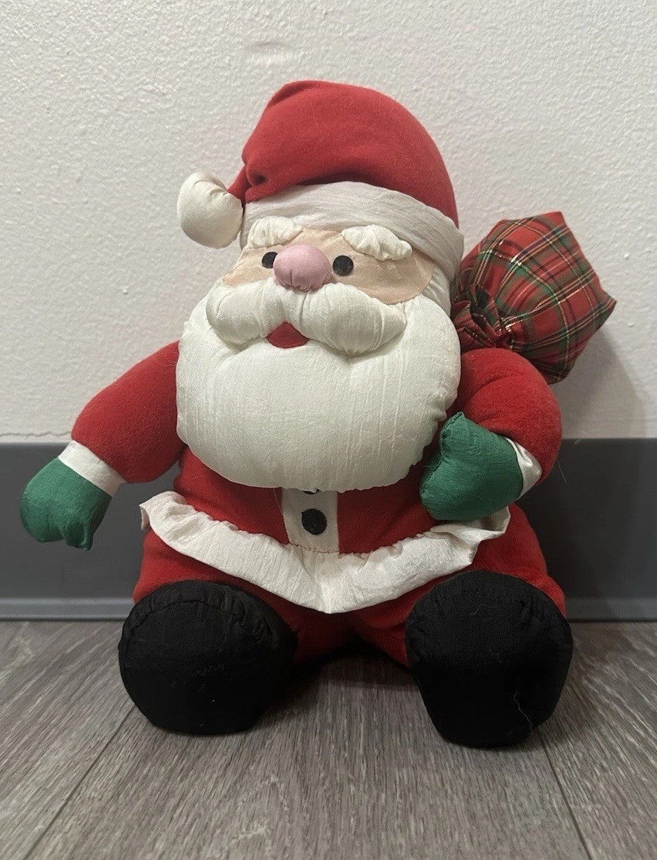 Vtg Gibson Greetings Santa Claus Puffy Puffalump Christmas Plush Plaid Sack 1994