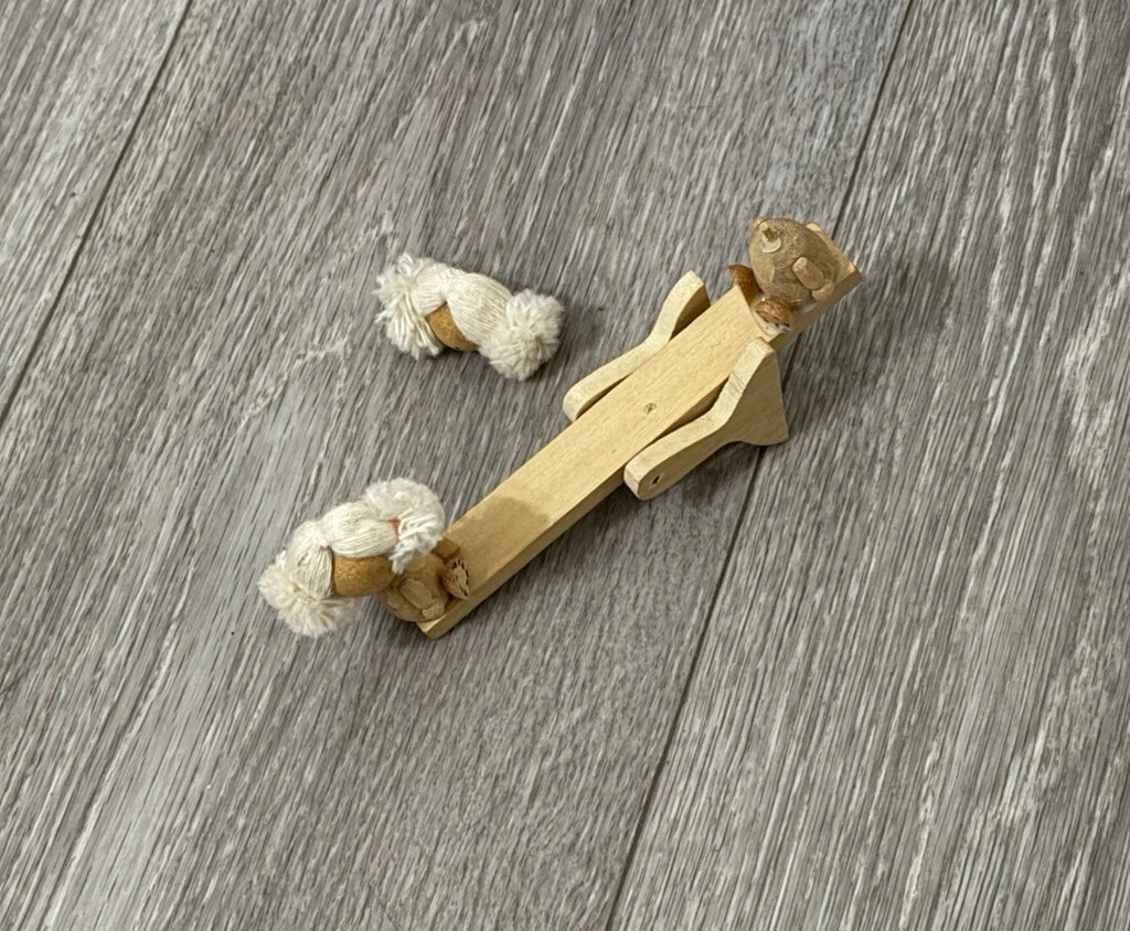 Vintage Wooden See-Saw Christmas Ornament Miniature Wooden Dolls Broken
