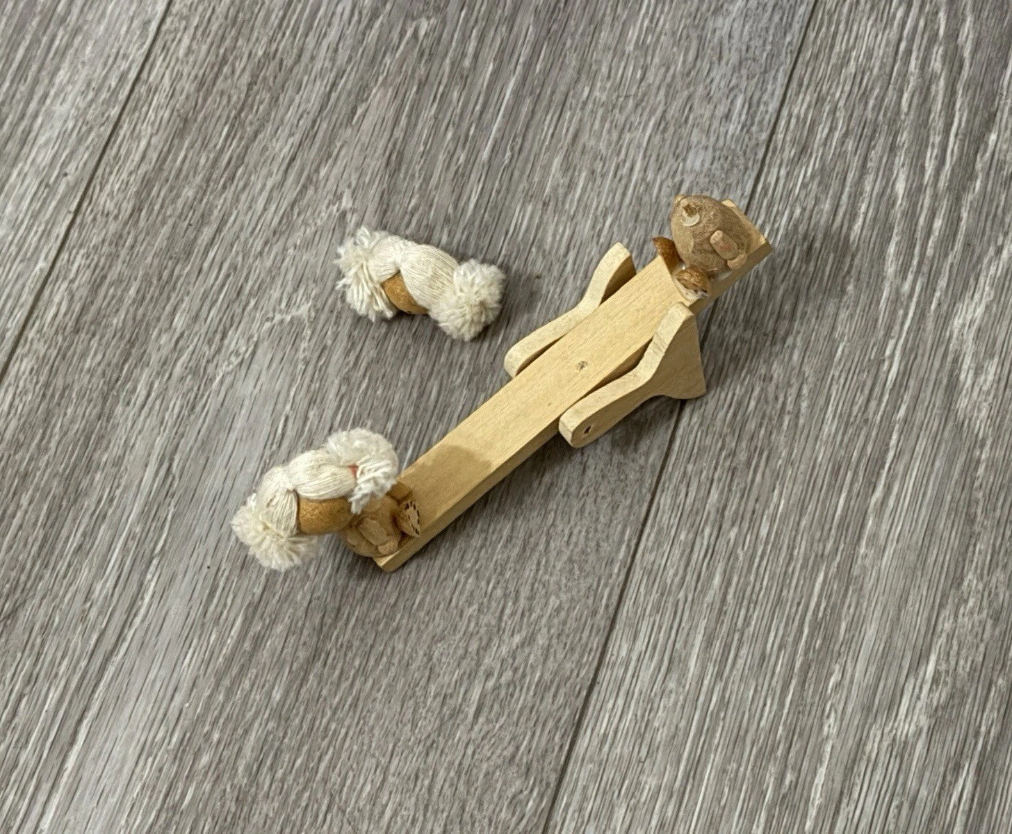 Vintage Wooden See-Saw Christmas Ornament Miniature Wooden Dolls Broken