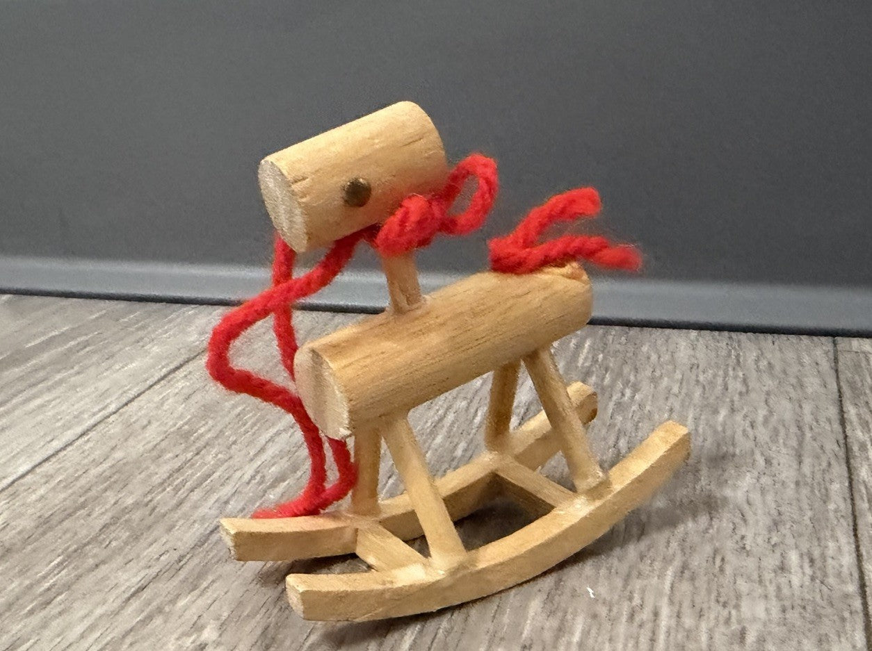 Vintage Wooden Rocking Horse Doll House Or Ornament