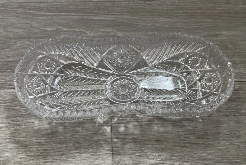American Brilliant Sawtooth Cut 9 7/8" X 4.5" Glass Crystal Celery  Dish Damaged