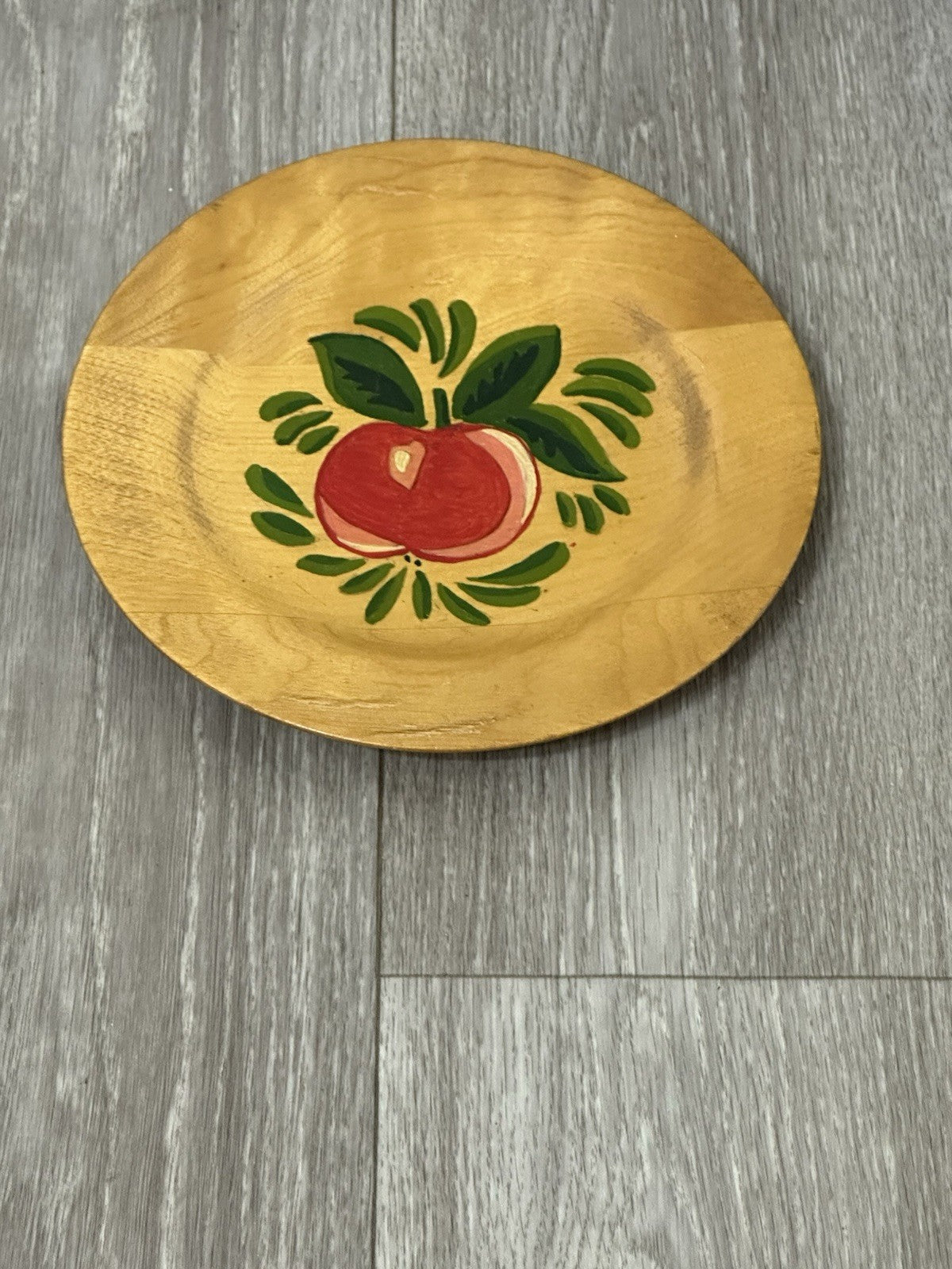 Vintage Wooden Plate Hand Painted Fruit Wall Cottagecore Decor (Hanger Missing)