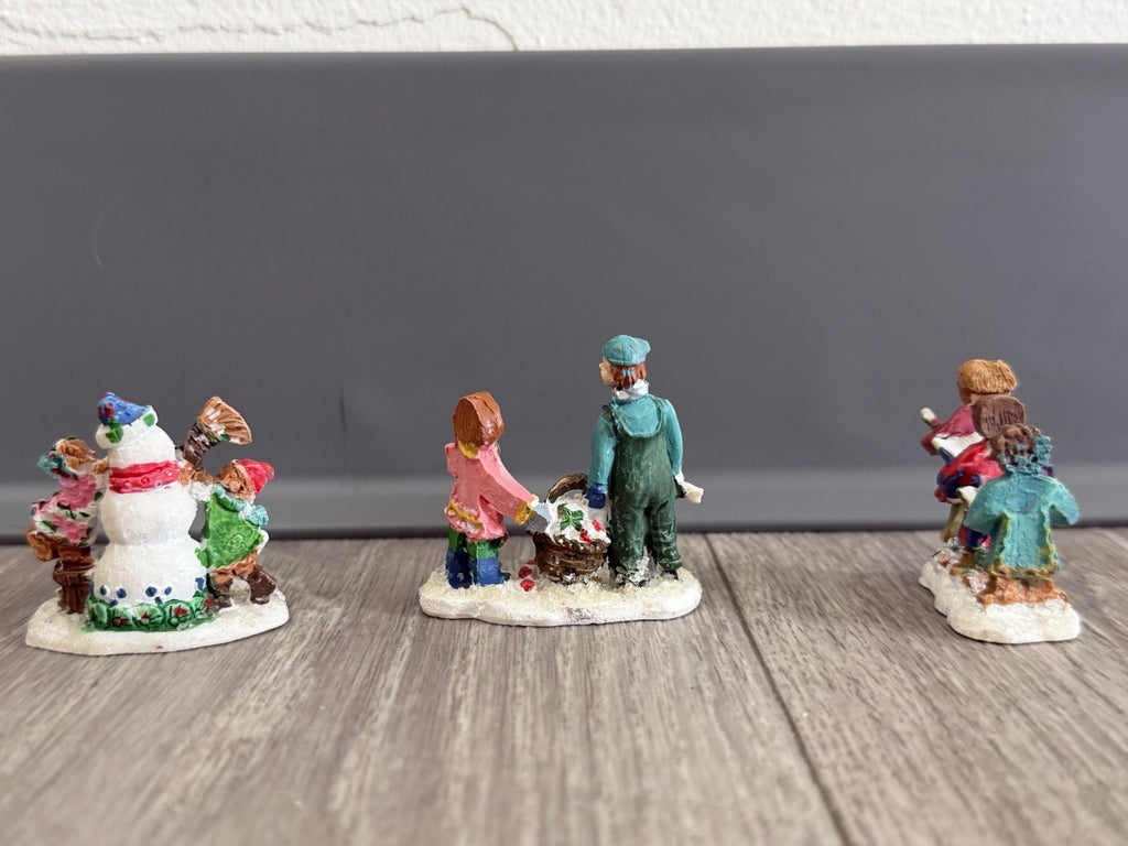 Vintage Christmas Village Gingerbread People Winter Figurines / Lot of 3 Figures