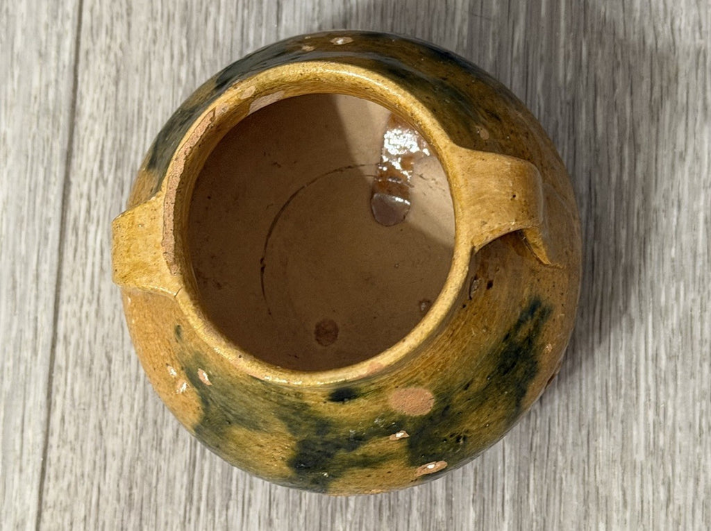 Handmade Multicolor Clay Pot With Handles, Brown And Green