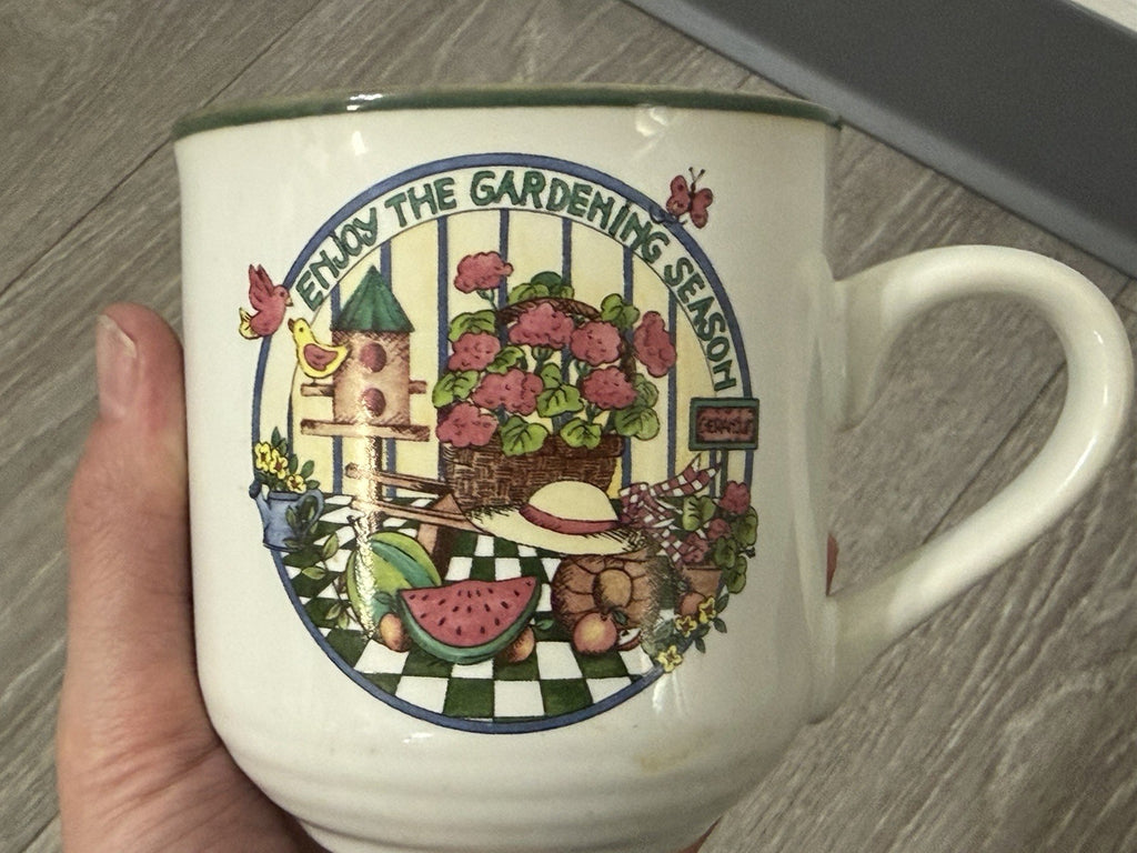 International Tableworks Coffee Mug Stoneware “Enjoy The Gardening Season” VNTG