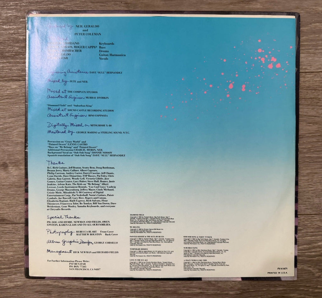 PAT BENATAR: Tropico Chrysalis FV-41471 Rock 1984 Vinyl VG