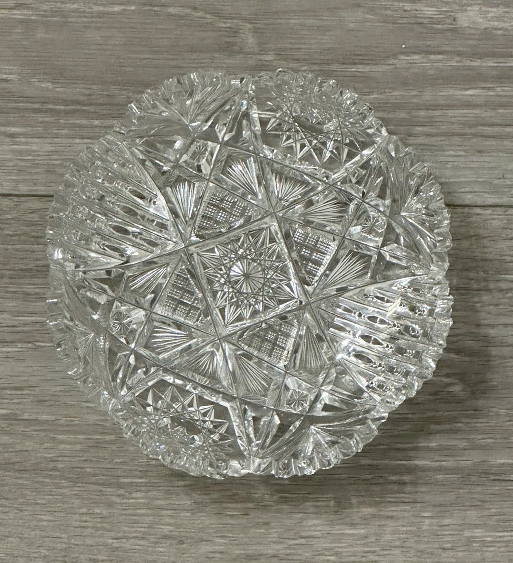 VNT Brilliant Cut Crystal Sawtooth Edge Low Bowl 6” -  Geometric Pattern