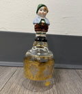Vintage Goebel Western Germany Etched Crystal Glass Bell Ceramic Boy Handle