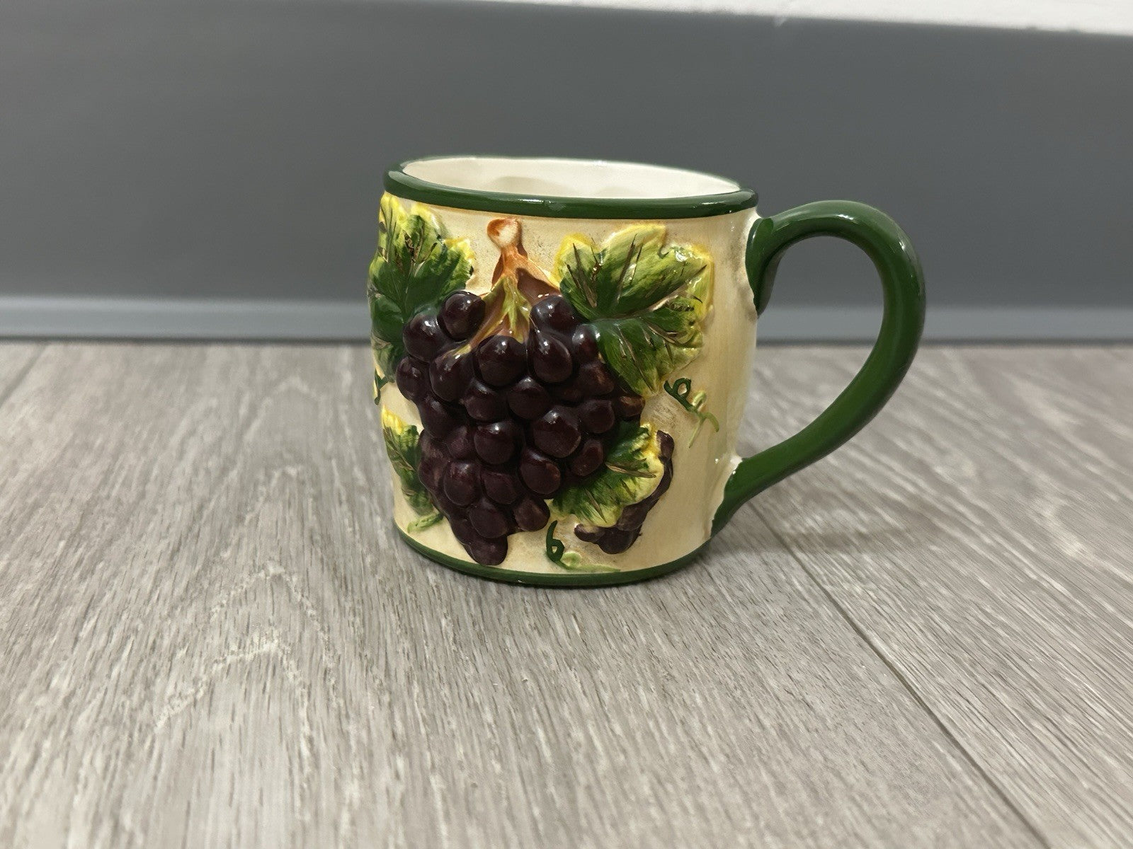 Vintage Italian Style Ceramic Grape Mug | Hand-Painted Relief, Red Grapes