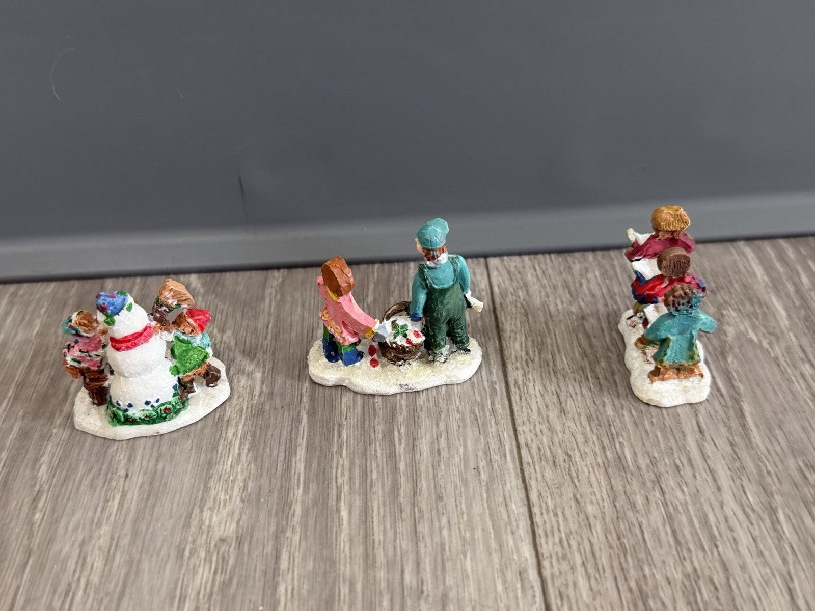 Vintage Christmas Village Gingerbread People Winter Figurines / Lot of 3 Figures
