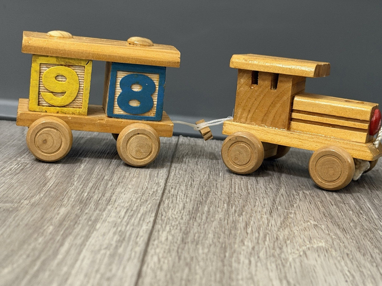 VINTAGE HAND MADE WOODEN TRAIN & CAR WITH BLOCKS STURDY Pull Toy